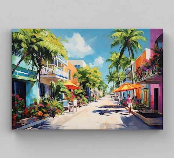 Playa del Carmen Canvas Print, Colorful Mexico Travel Art