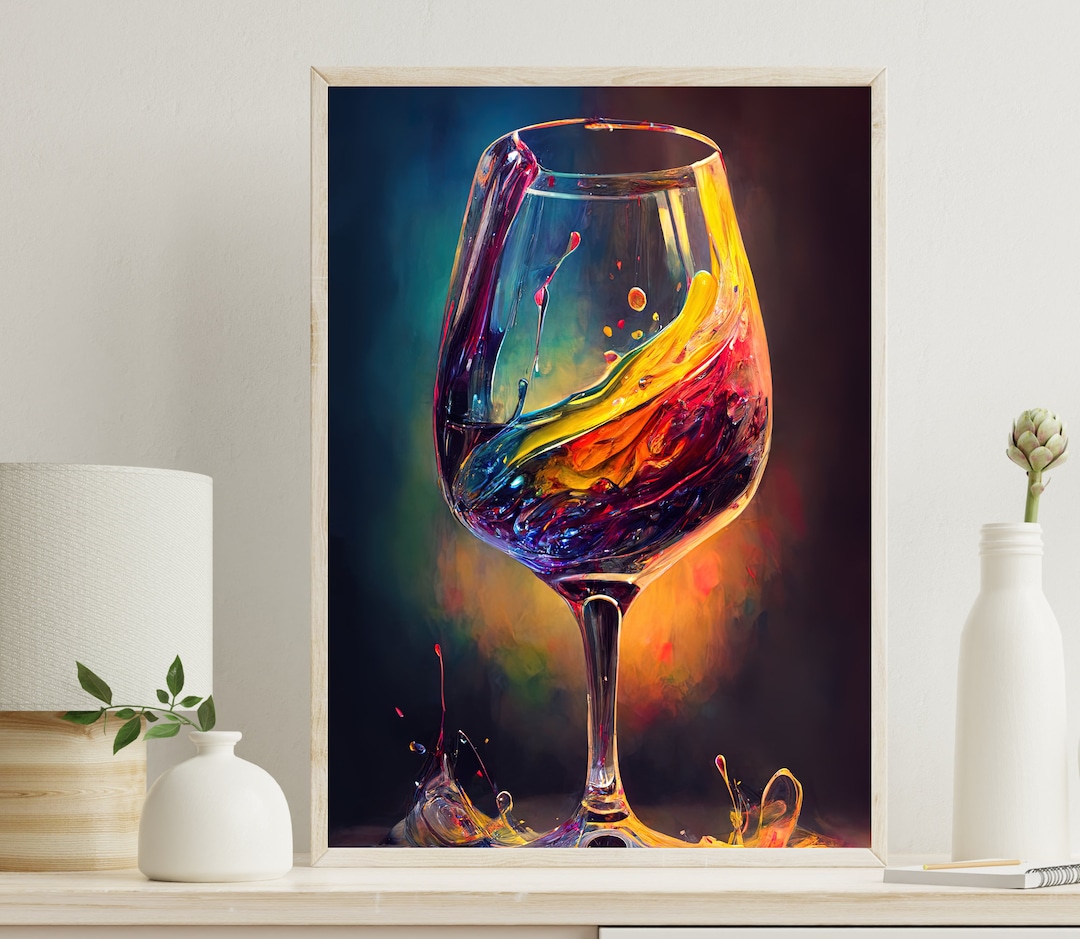 Wine Glass Painting Wine Glass Art Kitchen Wall Decor Wine Art Print