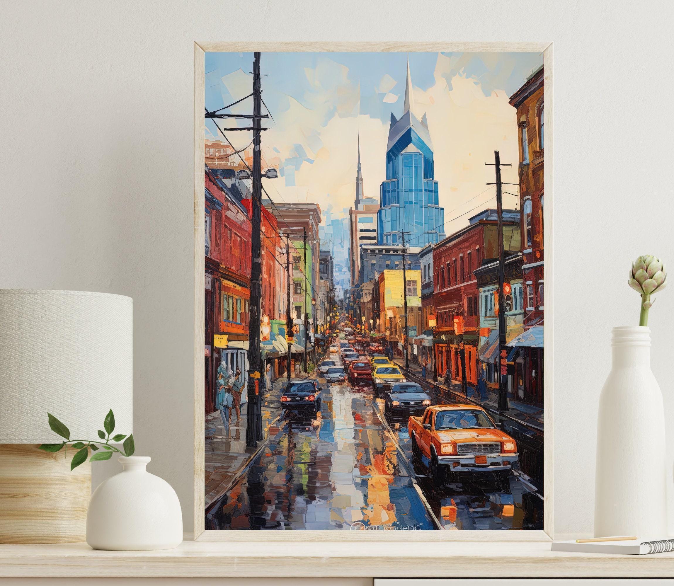 Nashville Cityscape Canvas Print, Urban Oil Painting Style, Wall