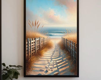 Seaside Path Oil Painting Print, Framed Beach Canvas Art
