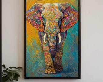 Mandala Elephant Canvas Print | Colorful Boho Yoga Room Wall Art