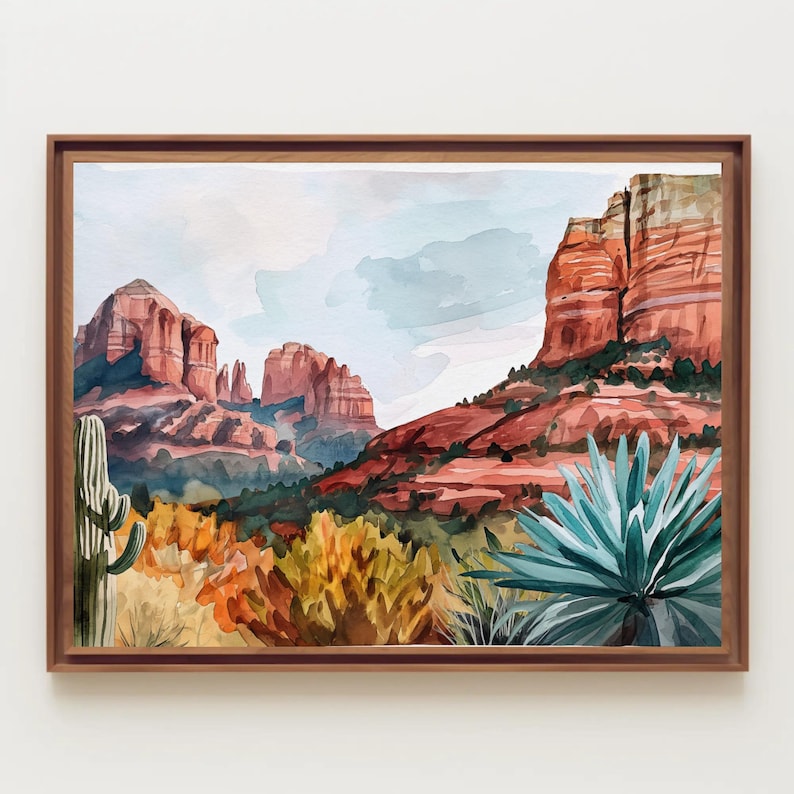 Sedona Desert Canvas Print, Arizona Landscape Wall Art, Agave Cactus, Ready To Hang imagen 9