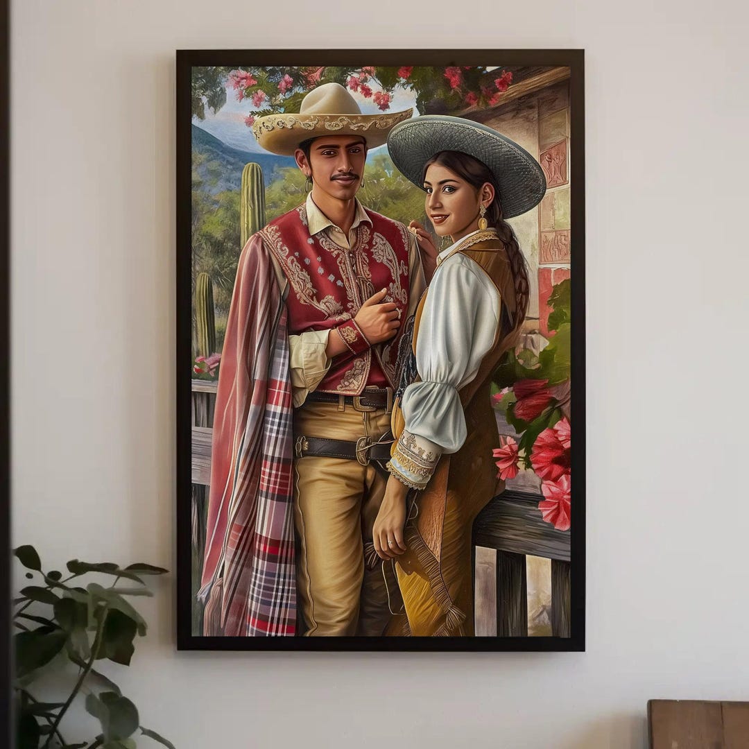 Mexican Jaripeo Couple Canvas Print, Extra Large Cowboy Wall Art