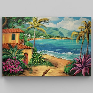 Puerto Rico Scenery Oil Painting Canvas Print, Puerto Rican Painting, Puerto Rico Wall Art, Puerto Rico Home Decor Gift, Ready To Hang