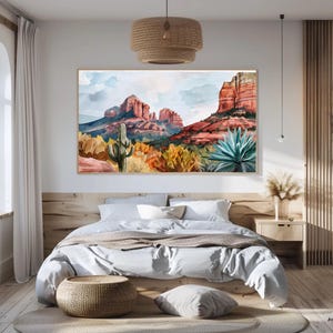 Sedona Desert Canvas Print, Arizona Landscape Wall Art, Agave Cactus, Ready To Hang imagen 6