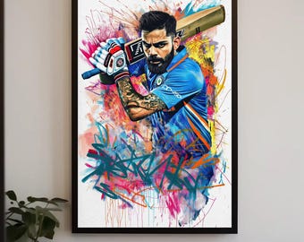 Virat Kohli Graffiti Canvas Art | Cricket Legend Man Cave Decor
