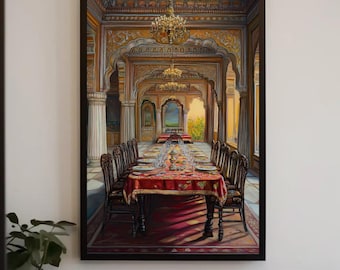 Indian Palace Dining Room Canvas Print | Majestic Home Decor, Ready to Hang