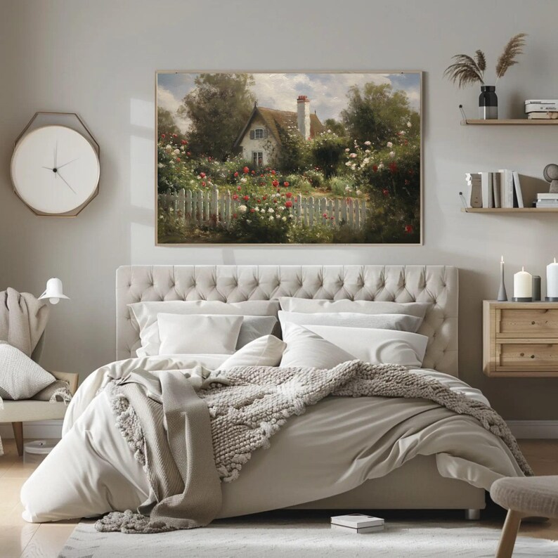 Framed Cottage Garden Canvas Print, Vintage Farmhouse Wall Art - Etsy