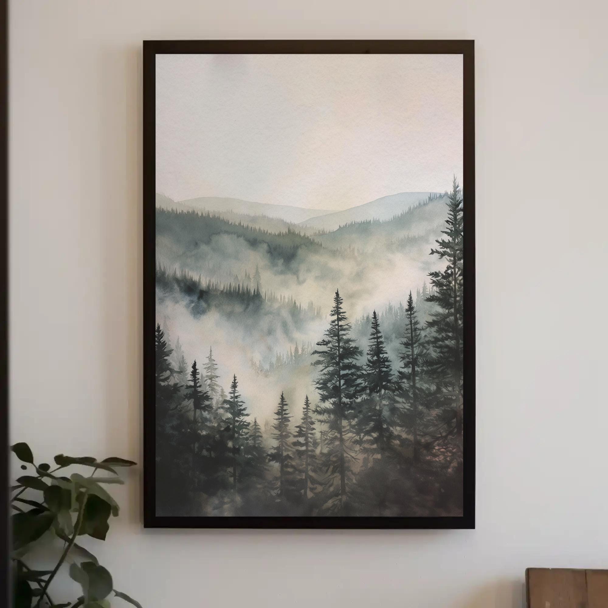 Misty Pine Forest Canvas Print | Framed Woodland Wall Art - Etsy