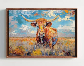 Texas Longhorn Oil Painting | Rustic Framed Western Art