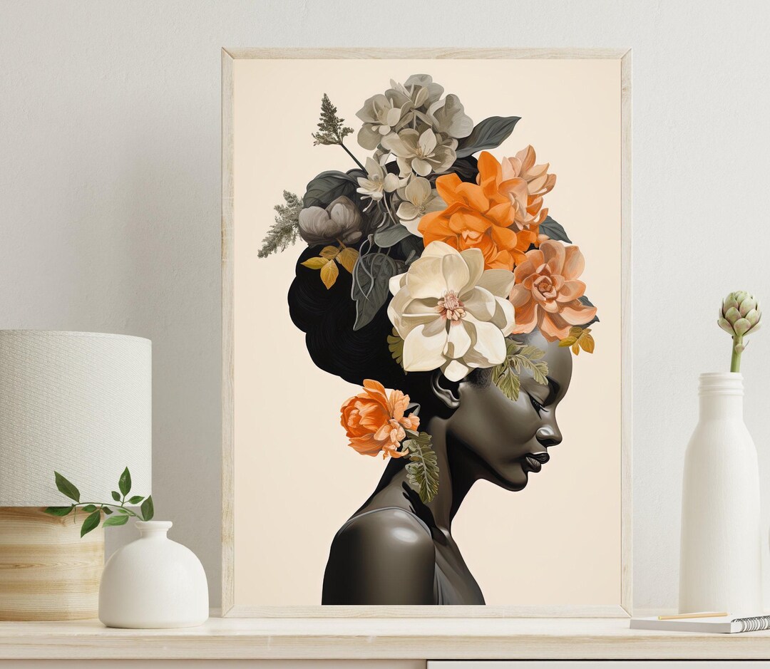 Floral African Woman Canvas Art Print, Boho Wall Decor - Etsy