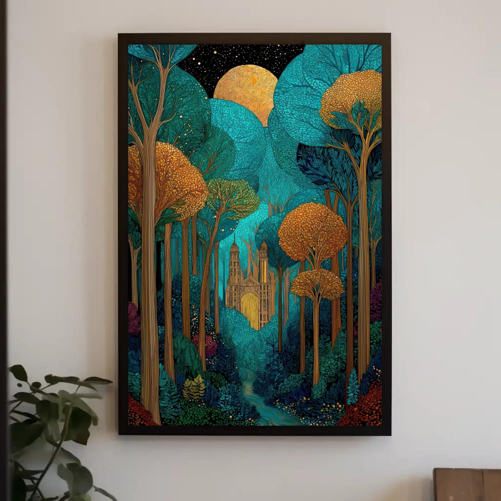 Enchanted Forest Castle Art Print | Mystical Woodland Wall Art ...