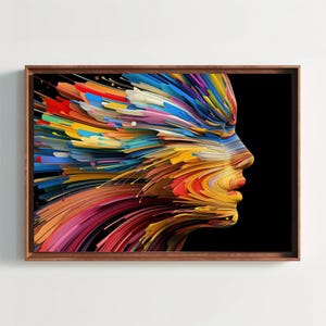 Psychedelic Face Framed Canvas Art Print, Modern Bohemian Decor