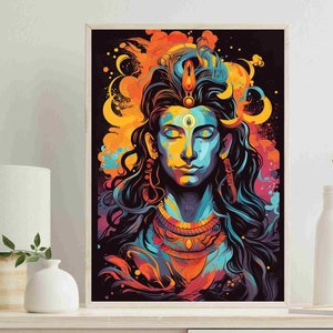 Shiv Ji Colorful Painting | Shiva Framed Poster | Shiva Wall Art | Shiv Ji Decor Prints | Hindu God Home Decor | Shiva Canvas Prints