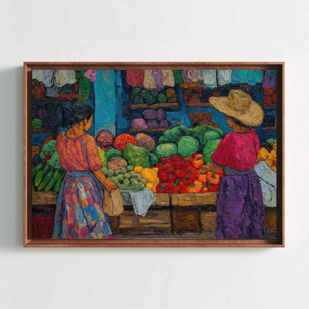 Mexican Market Oil Painting | Vibrant Framed Canvas Art - Etsy