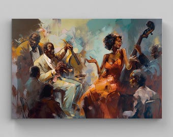 African American Jazz Canvas Art – Framed Abstract Painting