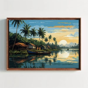 Kerala Landscape Modern Style Painting, Kerala Painting, South Indian Painting, India Artwork, Desi Decor