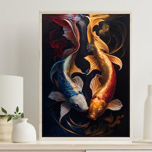 Koi Fish Painting - Abstract Art - Koi Fish Wall Decor - Fish Paintings - Koi Fish Canvas Print - Modern Wall Art - Koi Oil Painting