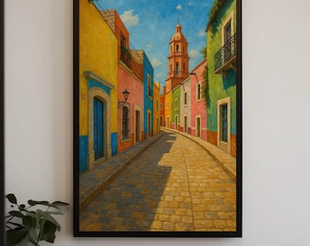 Guanajuato Mexico Canvas Print | Colorful Colonial Street Scene