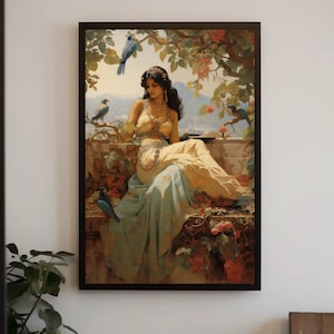 Indian Princess in a Beautiful Garden Print | Extra-large Wall Art | Indian Canvas Decor|  Desi Art | South Asian Art I Antarmada Art