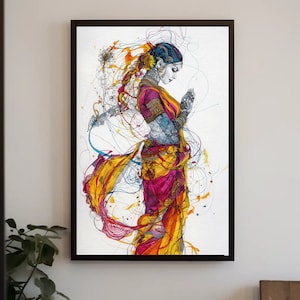 Indian Girl Welcoming Abstract Canvas Print - Minimalist Wall Art - Indian Cultural Decor - Modern Indian Art - Framed Print - Ready to Hang