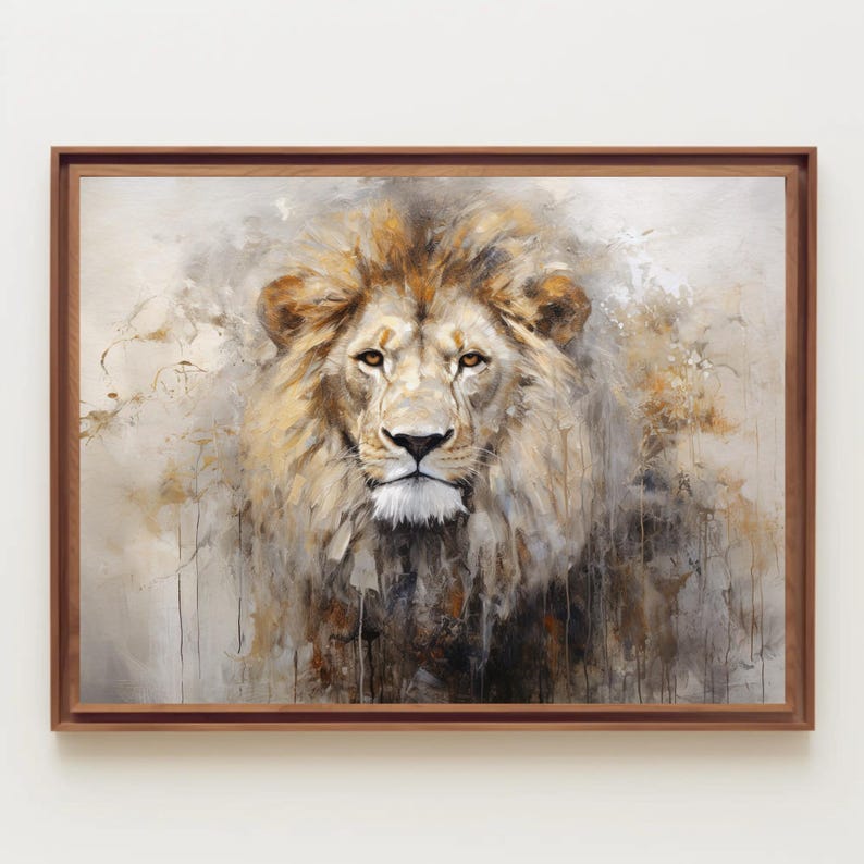 Lion Portrait Painting - Abstract Wildlife Canvas Wall Art image 8