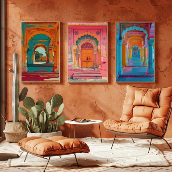 Rajasthan Haveli Canvas Art Set – Traditional Indian Wall Decor, Framed