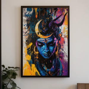 Shiva Abstract Canvas Print, Modern Hindu God Wall Art, Spiritual Indian Decor, Divine Lord Shiva Painting, Ready to Hang