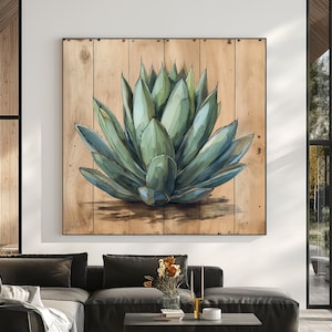Agave Cactus Wood background Canvas Print - Southwestern Desert Art - Rustic Desert Wall Art - Succulent Art Decor - Framed Ready To Hang