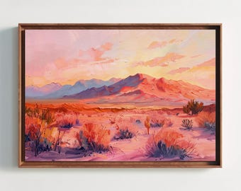Desert Sunset Canvas Art – Southwest Landscape Painting, Boho Home Decor