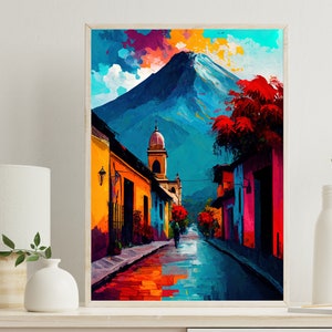 Guatemala Wall Art Poster Large Canvas Guatemala Travel Poster Vibrant Wall Art Antigua Guatemala Travel Prints Guatemalan Art Gift