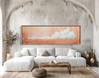 Lienzo impreso con nubes en tonos rosa pastel - Arte mural panorámico de cielo sereno