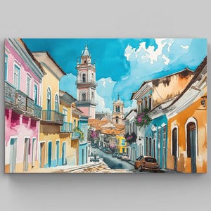 Canvastavla Bahia Brasilien – Akvarell Salvador Landskap Väggkonst