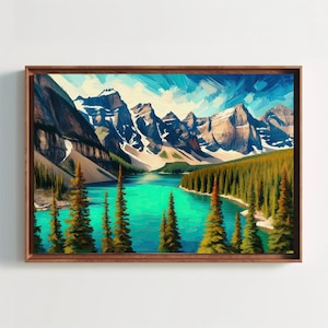 Moraine Lake Oil Painting, Canada Wall Art, Framed Canvas and Poster, Nature Scenery for Home and Office Decor, Serene Lake View Artwork