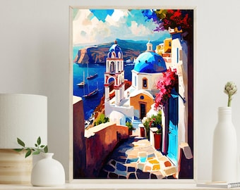 Santorini Greece Canvas Print: Mediterranean Travel Wall Art
