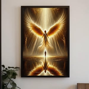 Golden Angelic Being Canvas, Spiritual Guardian Angel Wall Art, Divine Light Print, Ethereal Heavenly Decor, Celestial Angel Artwork