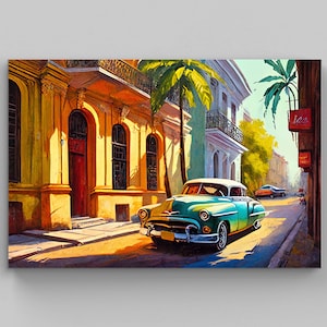 Cuban Art Canvas Print - Havana Poster - Old Havana - Cuba Oil Painting - Home Decor - Cuban Painting - Cuban Art Framed - Made by Antarmada