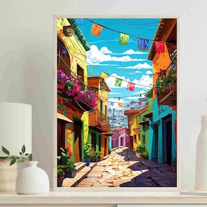 Mexican Modern Style Art Painting | Mexican Town | Mexican Wall Art | Mexican Decor Prints | Mexican Home Decor | Mexican Canvas Print