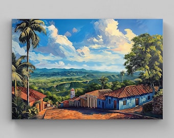 Puerto Rico Mountain Farms Canvas Print, Caribbean Landscape Wall Art