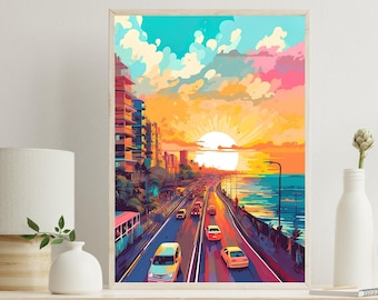 Mumbai Marine Drive Art Print, Colorful Indian Home Decor