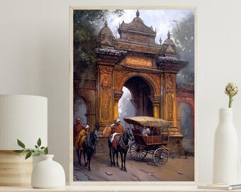 Vintage Indian Street Scene Print | Ornate Archway Wall Art