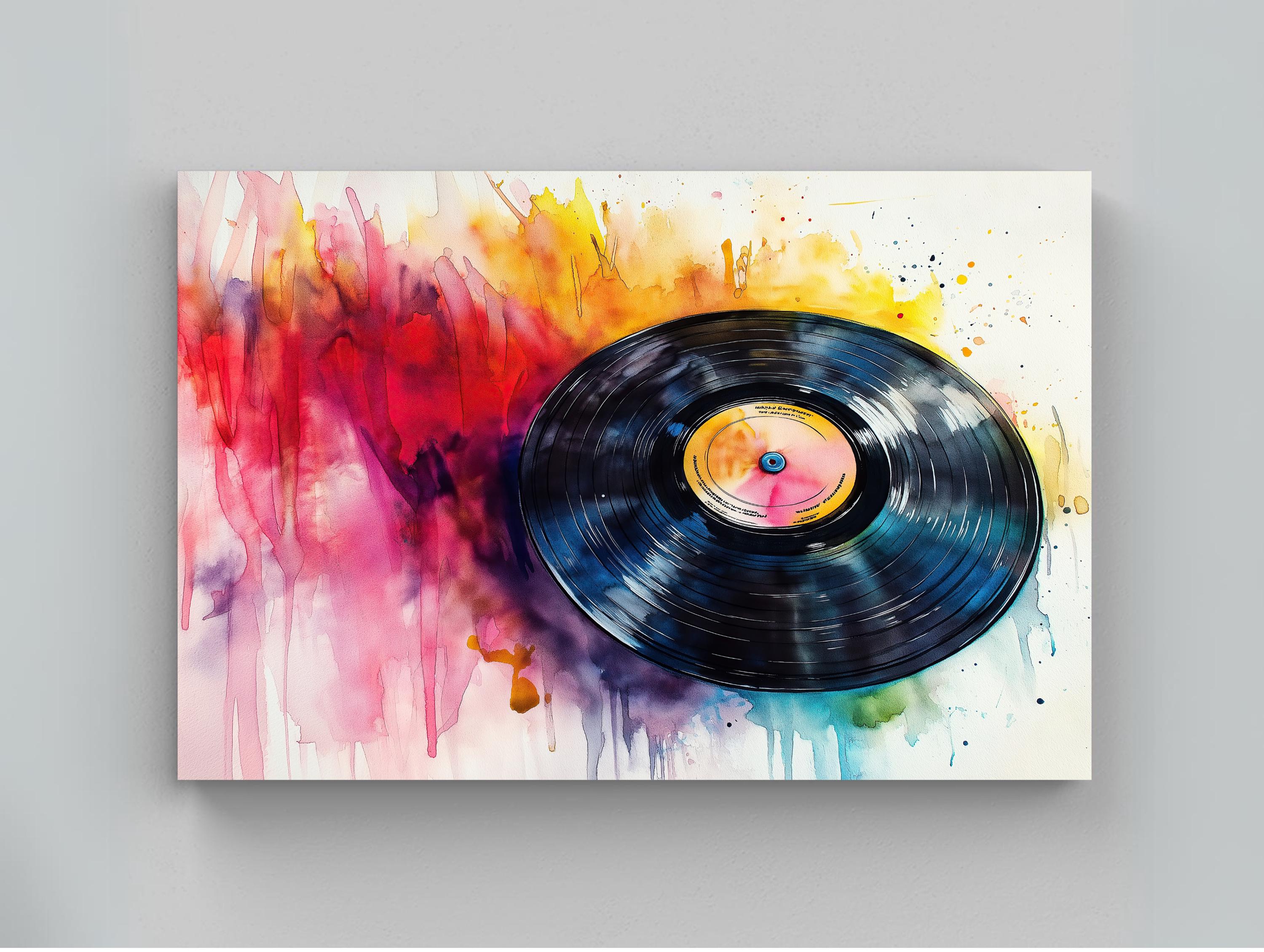Watercolor Vinyl Record Canvas Print | Modern Retro Wall Art - Etsy