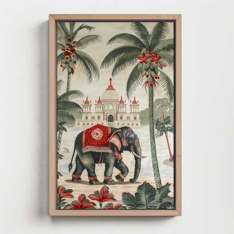 Indian Elephant Wall Art | Luxury Vintage Framed Canvas Painting ...