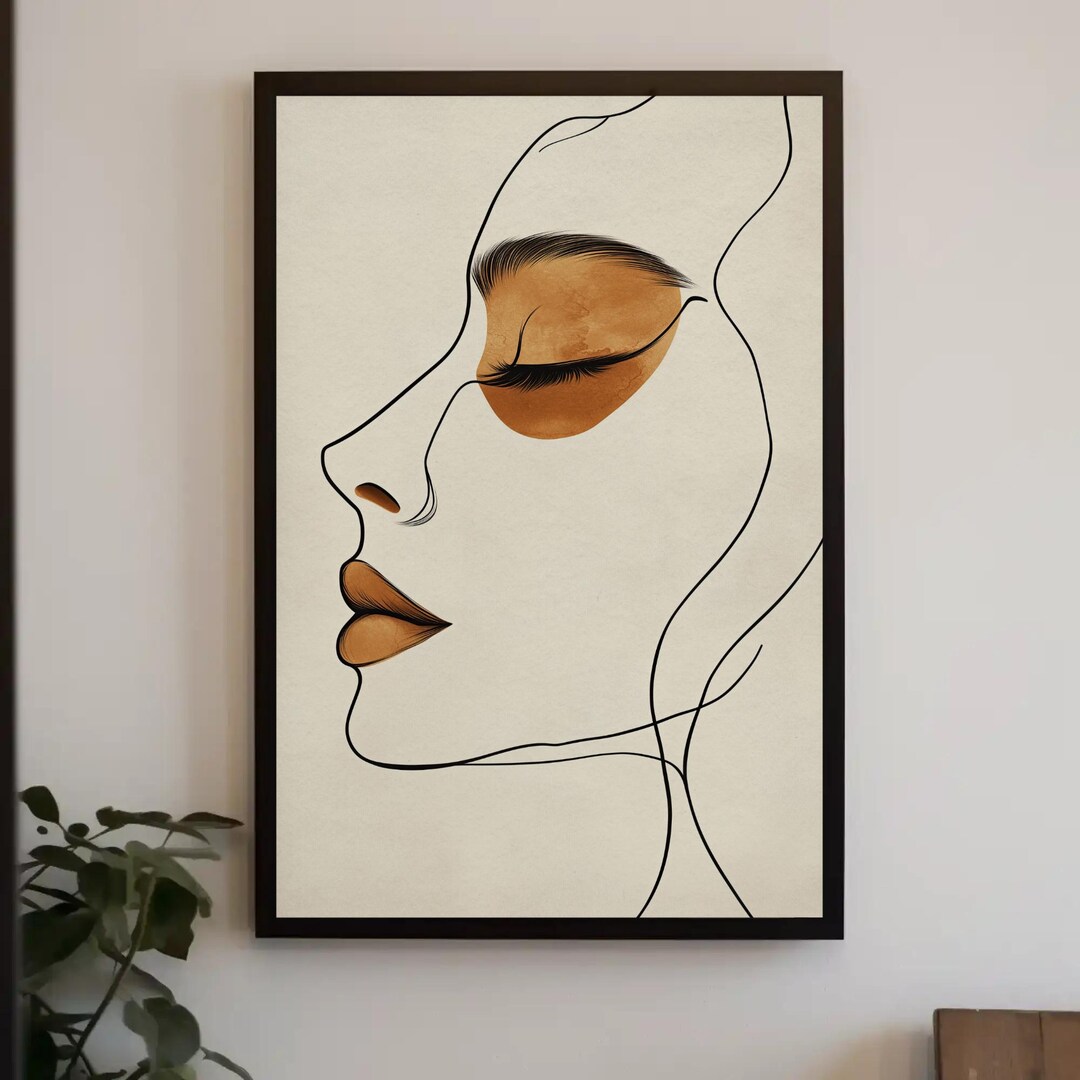 Minimalist Woman Face Line Art Canvas Print, Boho Japandi Wall Decor - Etsy