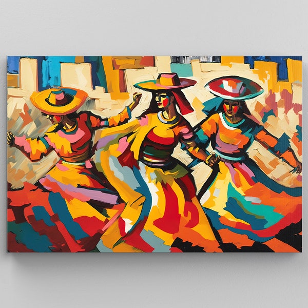 Mexican Folk Dance Painting, Colorful Mexican Artwork for Home Decor, Colorful Wall Art for Living Room, Ethnic Art Prints, Mexican Art