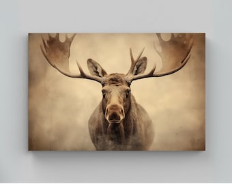 Stampa su tela con alce, arte astratta vintage con animali selvatici, decorazione rustica incorniciata