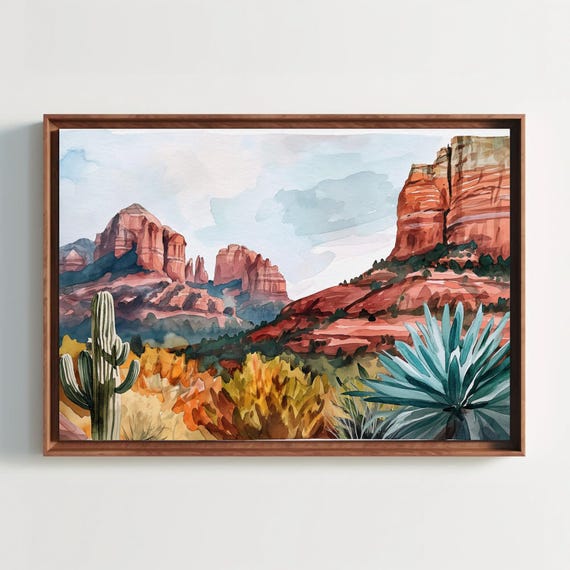 Sedona Desert Canvas Print, Arizona Landscape Wall Art, Agave Cactus, Ready To Hang