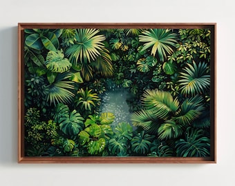 Lush Tropical Jungle Canvas Art – Botanical Greenery, Boho Decor