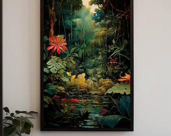 Impresión en lienzo de selva tropical / Arte mural de exuberante bosque verde