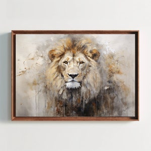 Lion Abstract Portrait Painting - Wall Art Canvas Print - Ready to Hang - Large Size - Wildlife Canvas